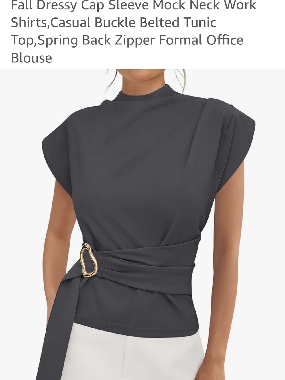 Mock Neck Cap Sleeve Belted Tunic Top — Charcoal Gray